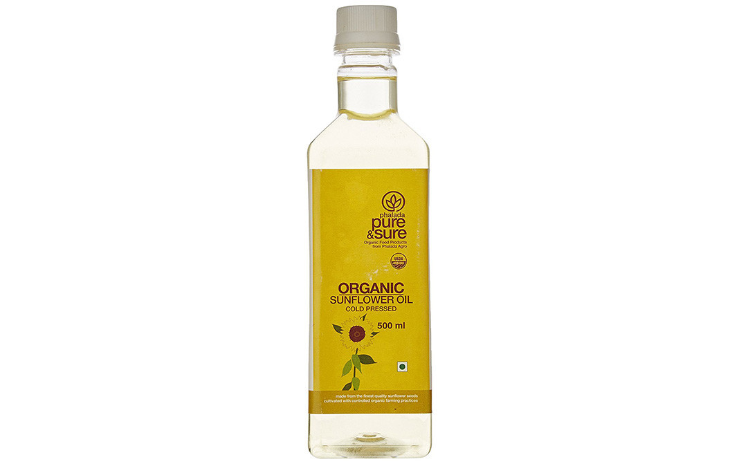 Pure & Sure Organic Sunflower Oil    Glass Bottle  500 millilitre